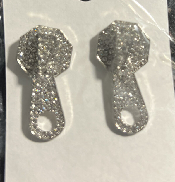 Silver Colored Zipper Earrings Unique Dimensions 3.6cm x 1.5cm