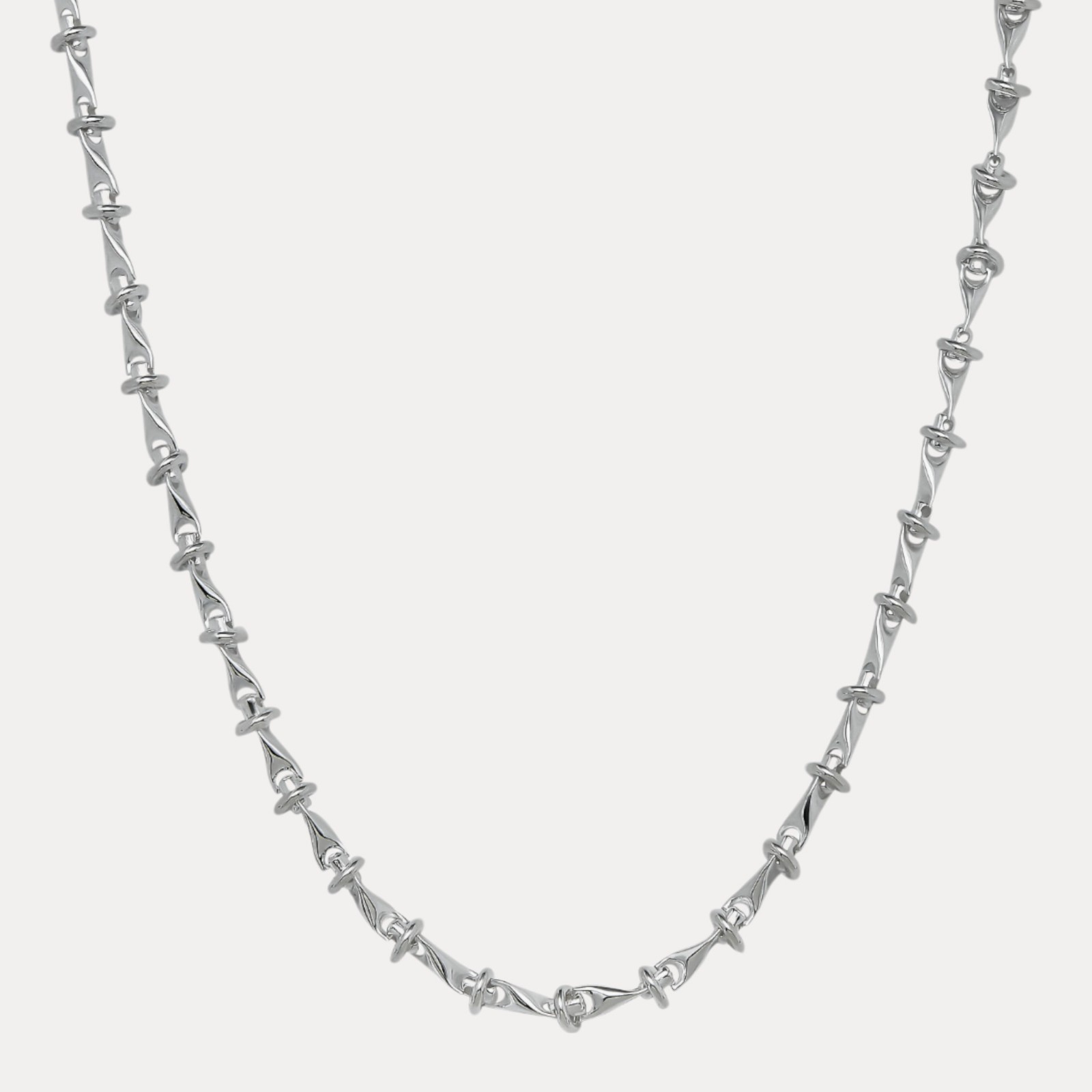8mm Barbed Wire Chain Necklace – Real Solid 925 Sterling Silver Made In Italy