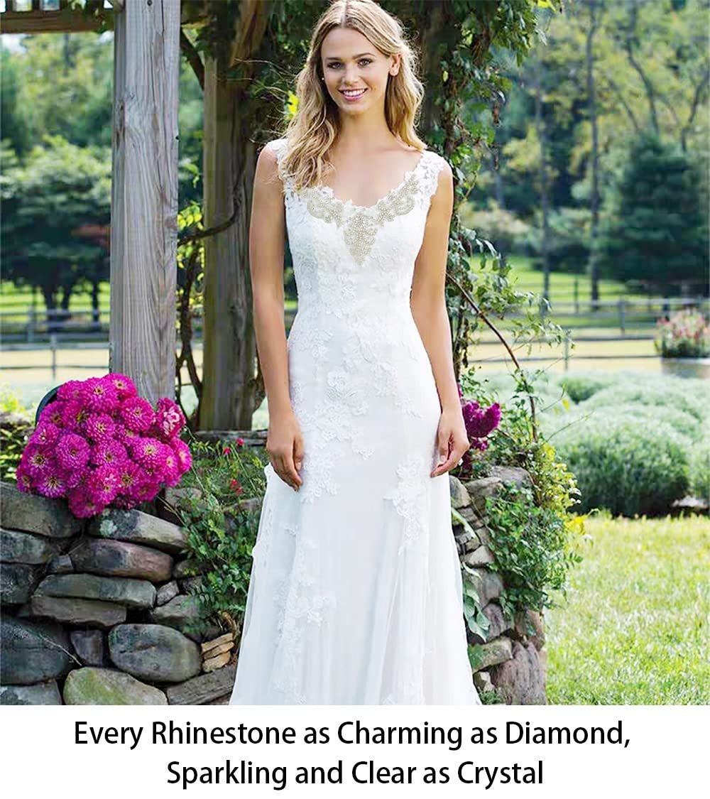 Diamante Sweet Heart Rhinestone Bridal Sash Applique, Pearl Beaded Wedding Ap…