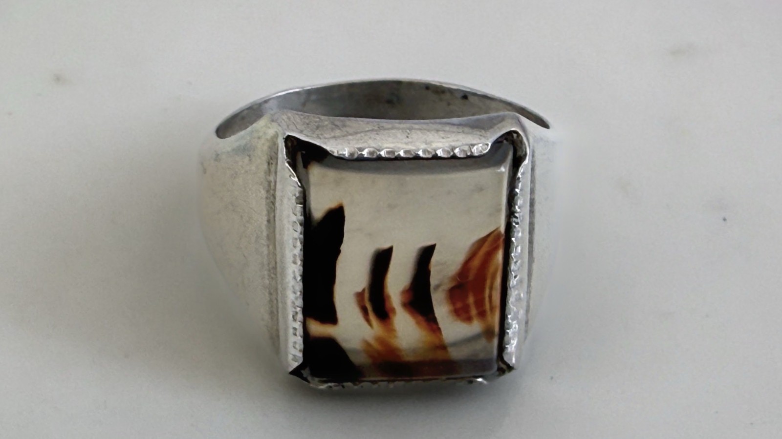 Vintage 50s Wheeler Mfg Sterling Dendritic Picture Agate Ring Size 6 3/4