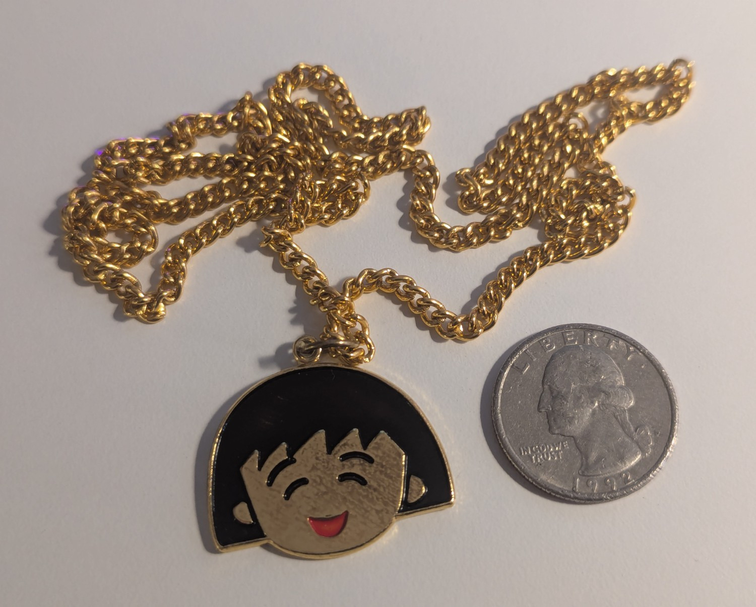 Chibi Maruko-chan Necklace Gold Colored 24″ inch Chain Anime Manga Character