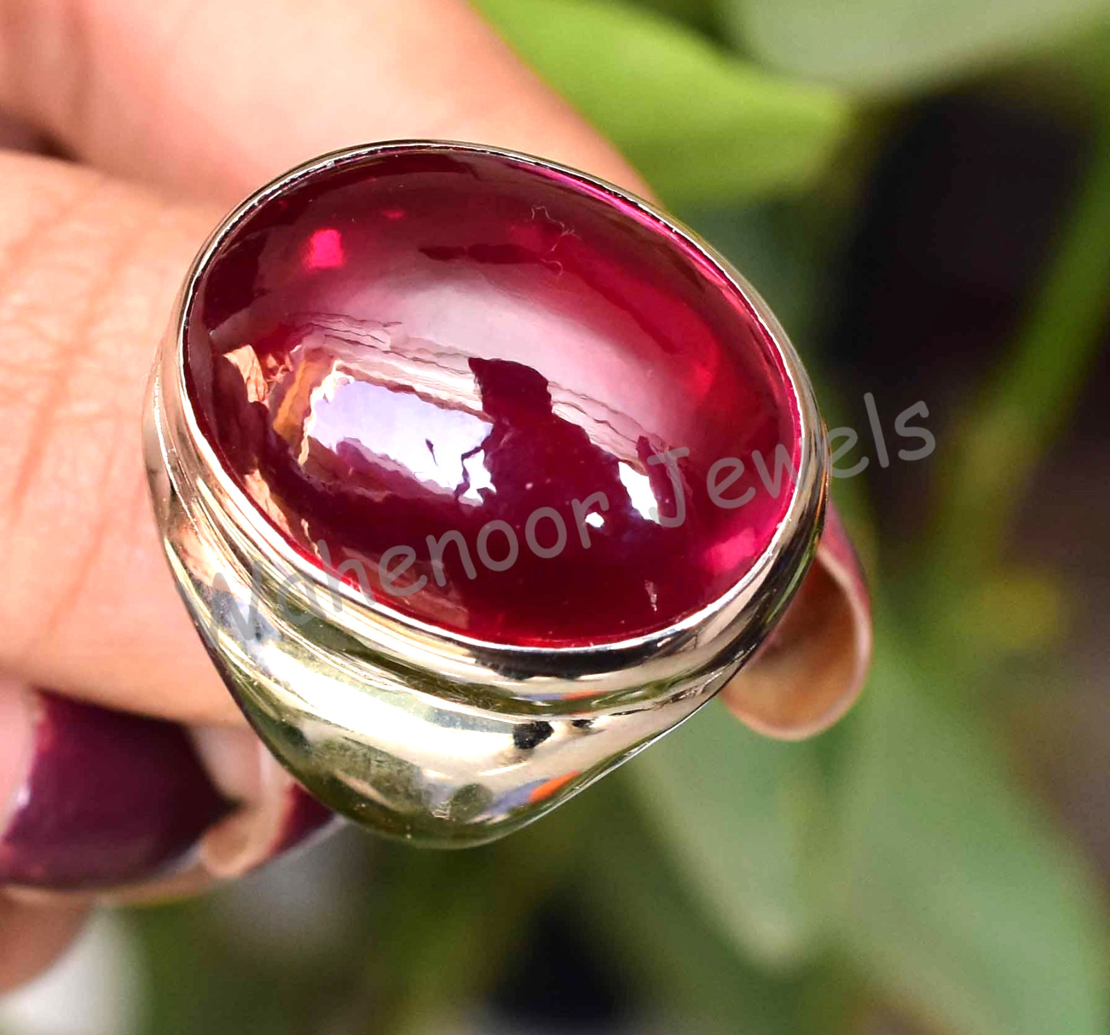 Natural Red Ruby Cabochon 925 Sterling Silver Ring Look For Men’s Certified