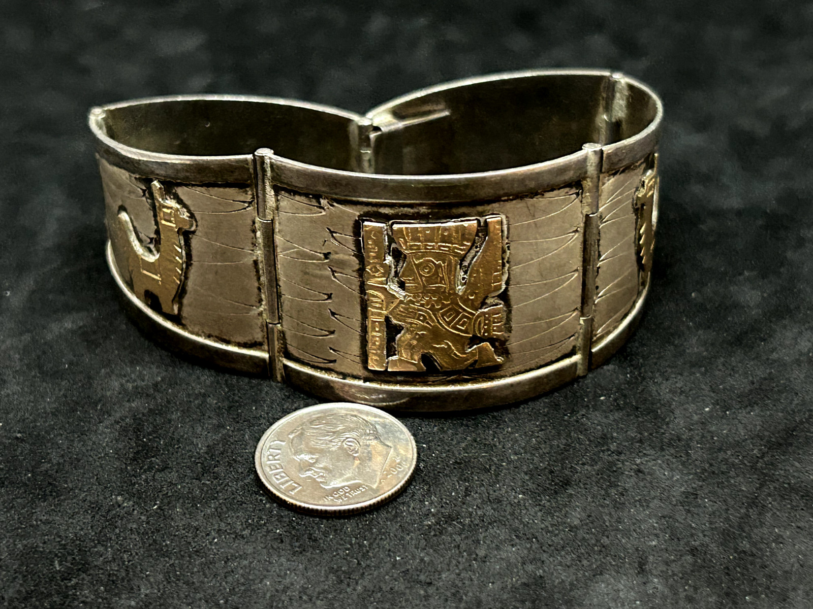 18K Gold 925 Sterling Peruvian Handmade Bracelet 7in – 30.0g