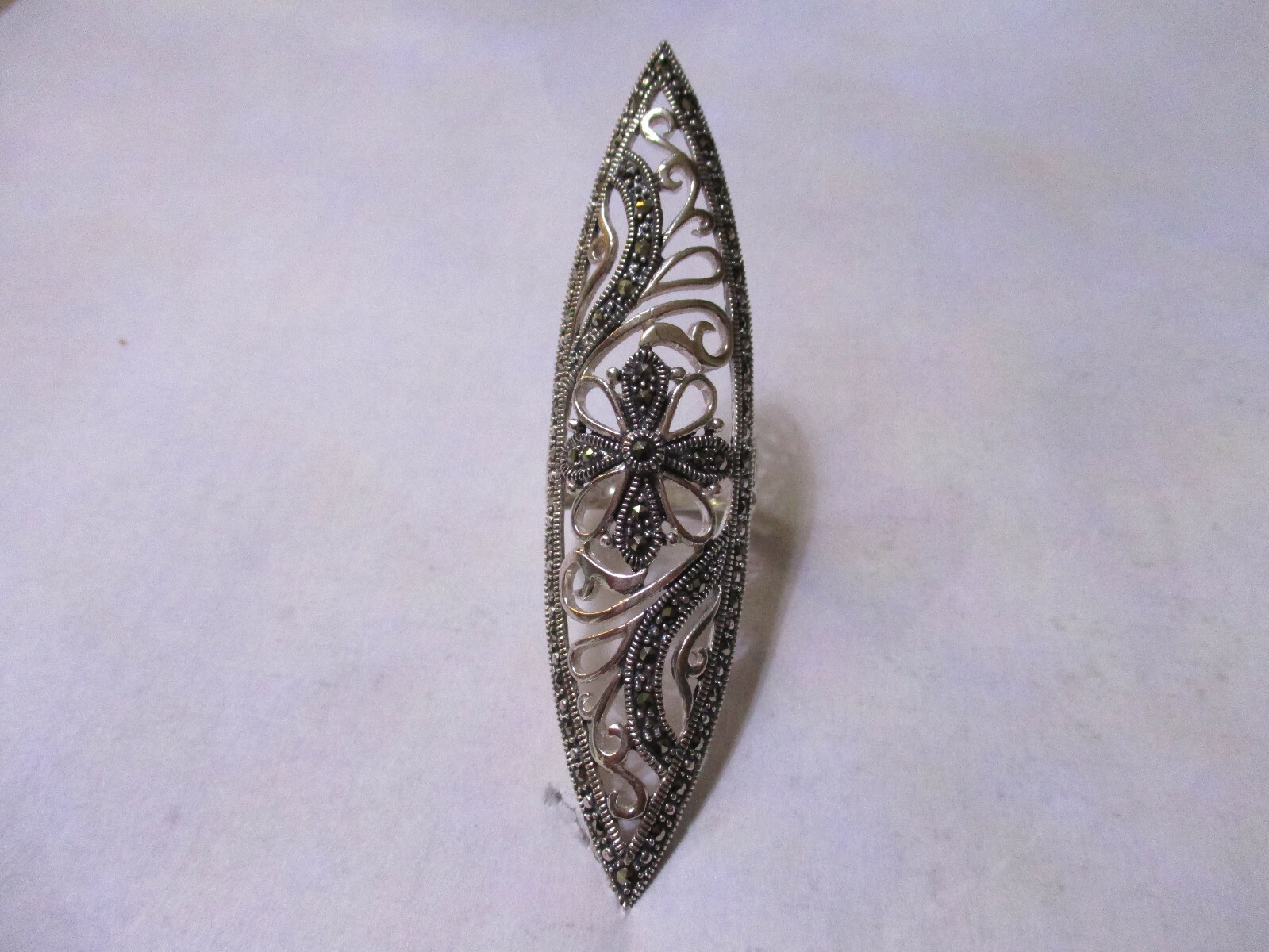Huge Sterling Silver Ring for Woman Vintage look new style 3 inches long size 7