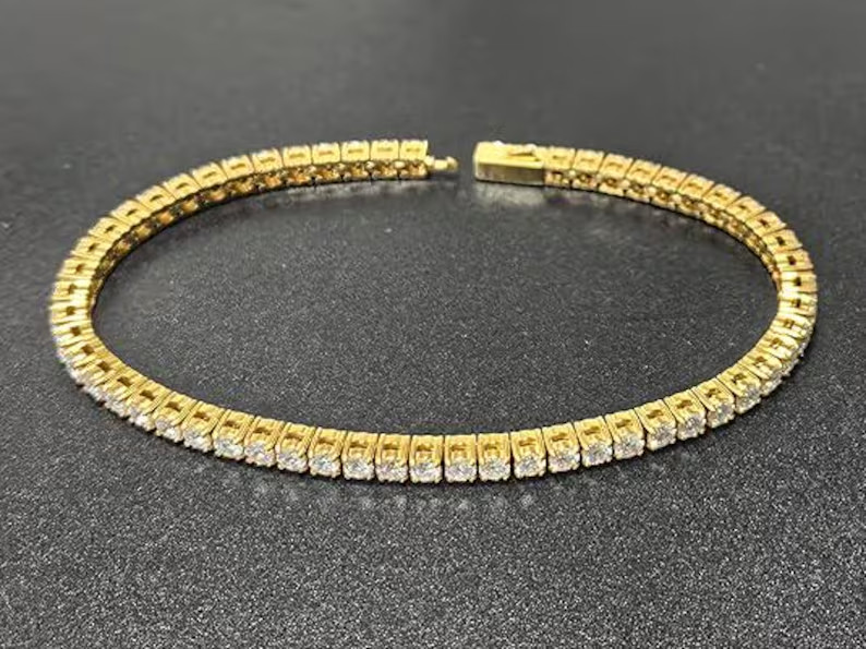 Promise Gift Tennis Bracelet Round Cut Natural Diamond 14k Solid Yellow Gold