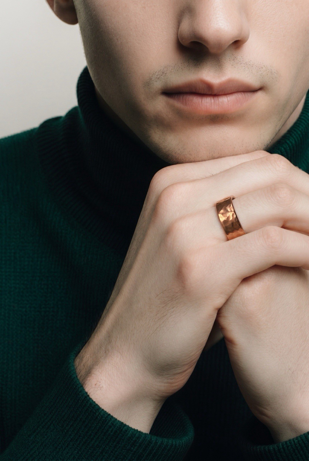 Solid Copper Hammered Band Ring 042. – 5/16″ wide. – Available in sizes 5 to 13.