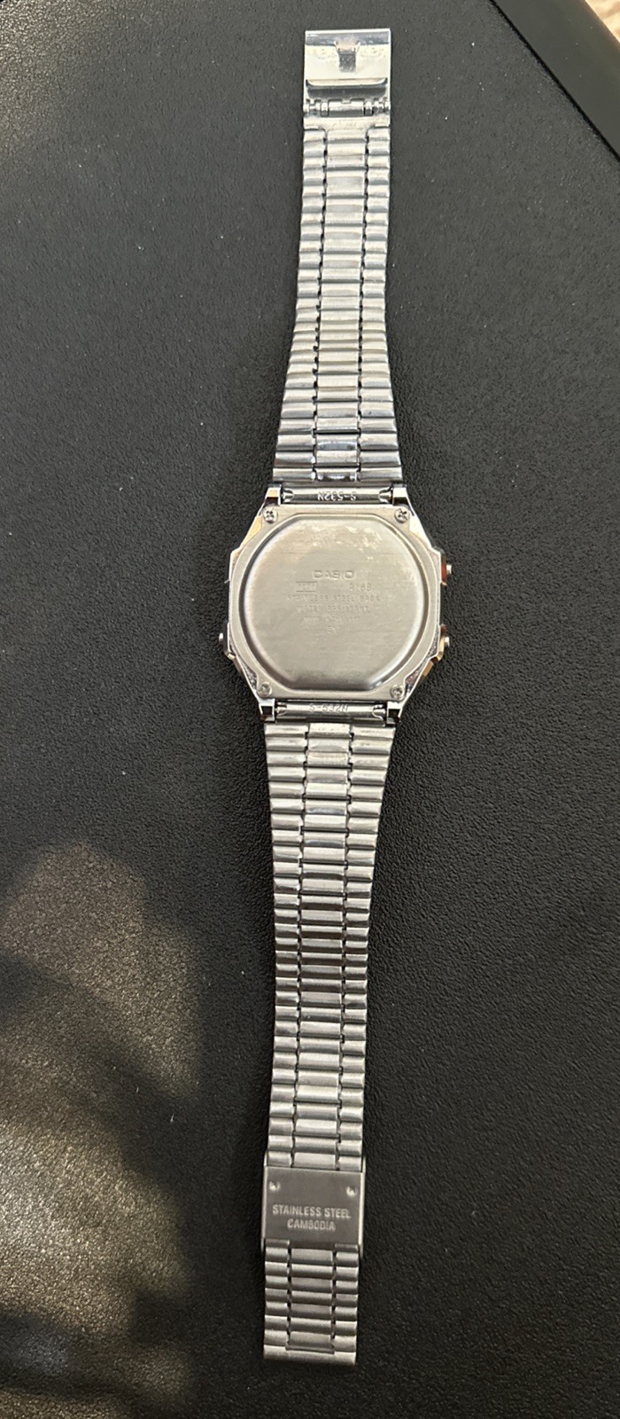 Casio A168WA-1 VTG Digital Watch – Silver Stainless Steel – EL Illuminator – A