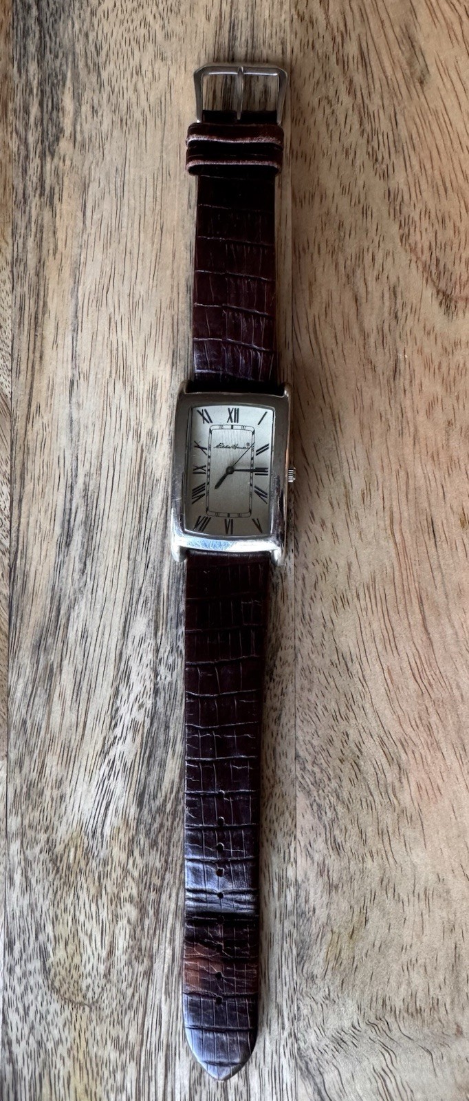Eddie Bauer Vintage Roman Tank Quartz Watch Brown Leather Strap Japan #0444