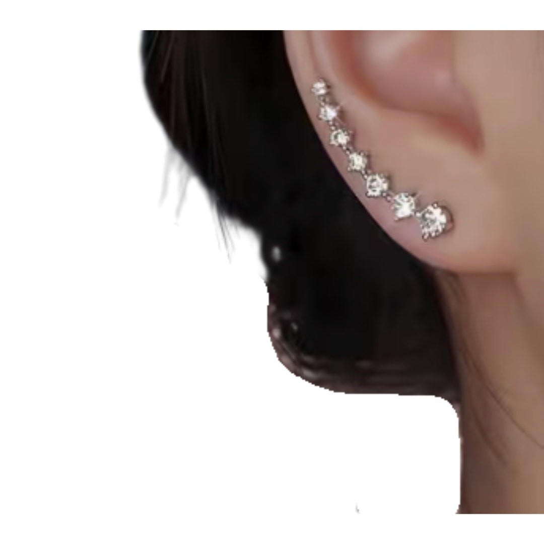 Stunning Silver Tone Rhinestone Ear Crawlers/Climbers
