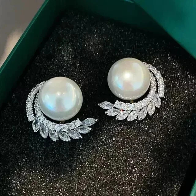 Nature Pearl 3.50Ct Round Cut Charm Women’s Stud Earrings 14K White Gold Plated