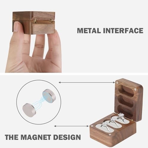 Wood Velet Ring Box 3 Slots, Personalized Wooden Ring Box for White Inner
