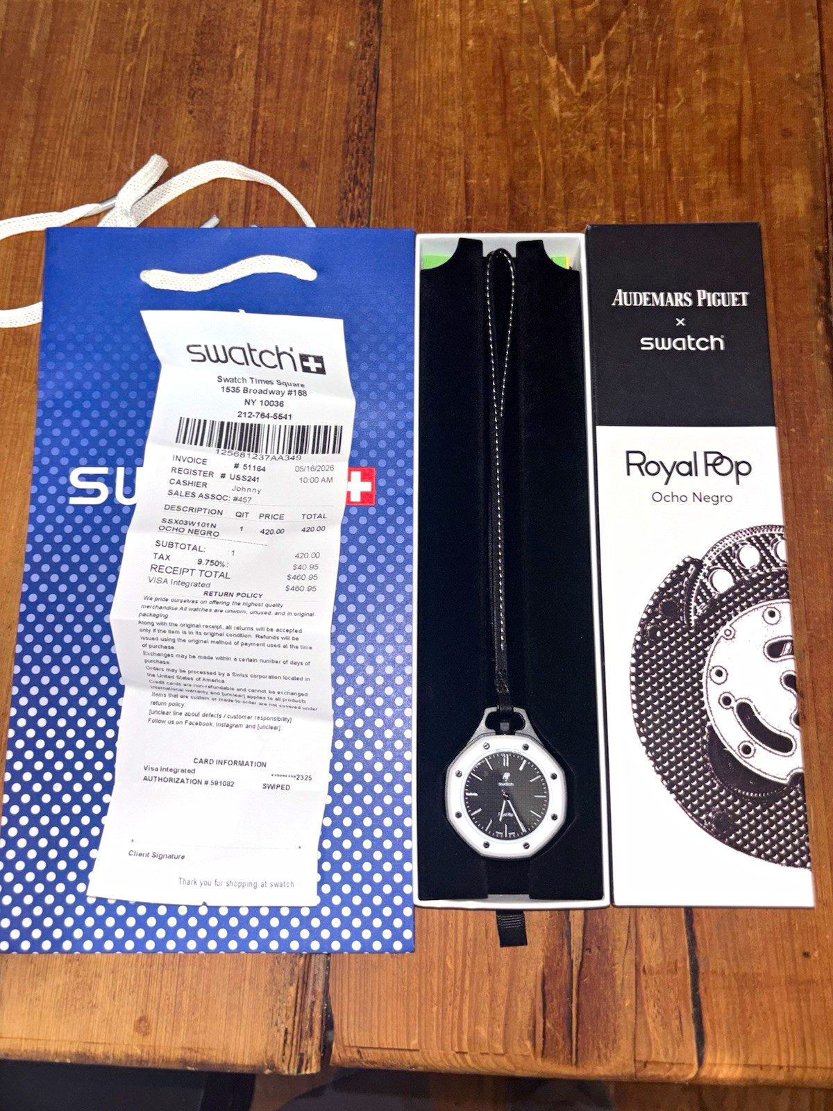 Swatch Royal Pop Ocho Negro Quartz Analog 34mm Leather 30m w/ Box