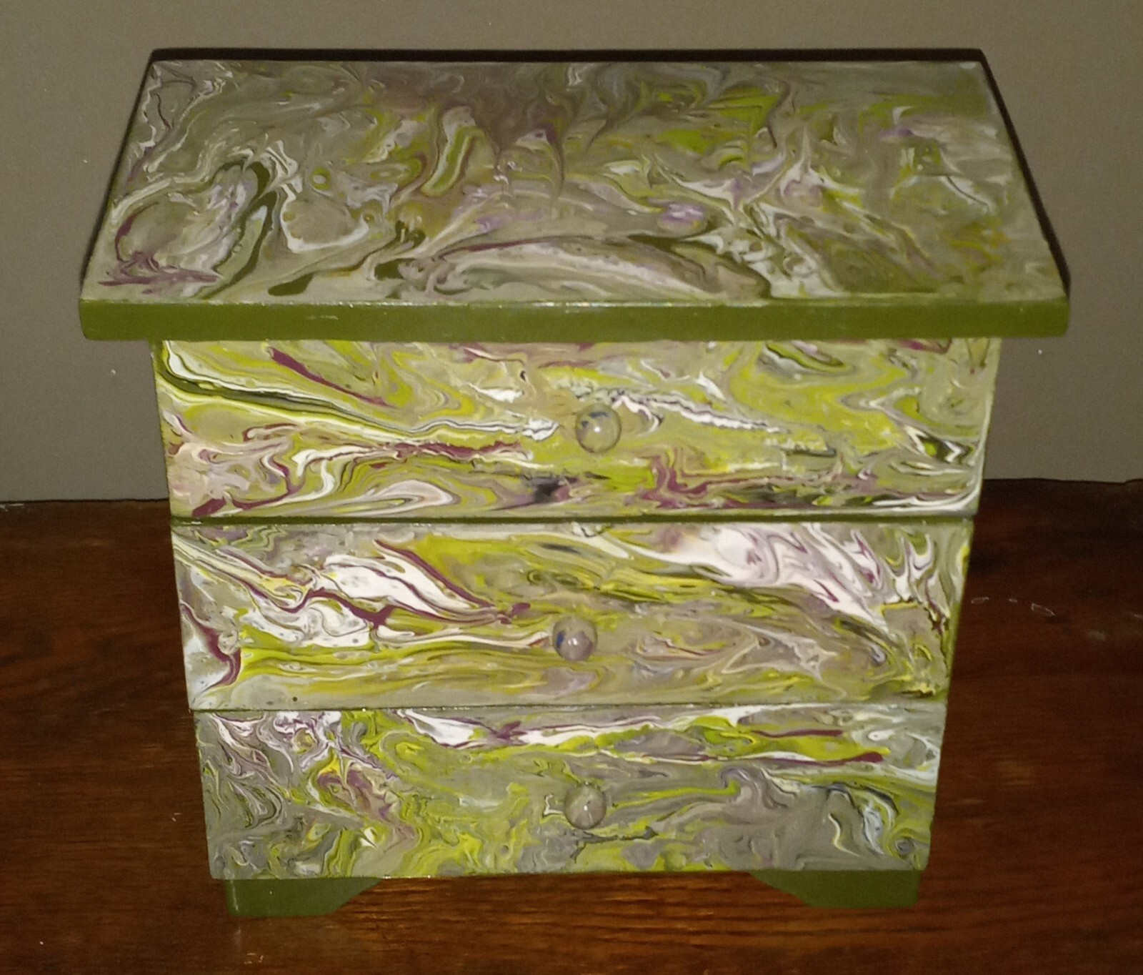 Wooden Hand Crafted Hand Painted Table Top 3 Drawer Jewelry Or Trinket Box 7″x4″