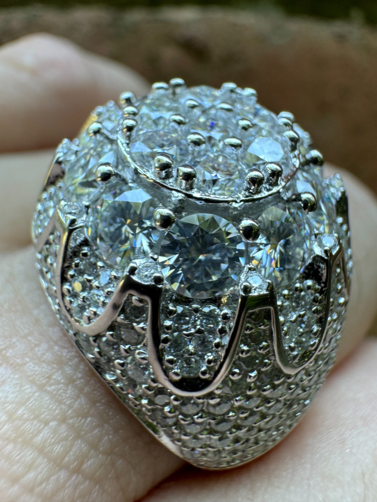 MOISSANITE Rapper Large Stone Dome Iced Hip Hop Ring 925 Silver Bust Down