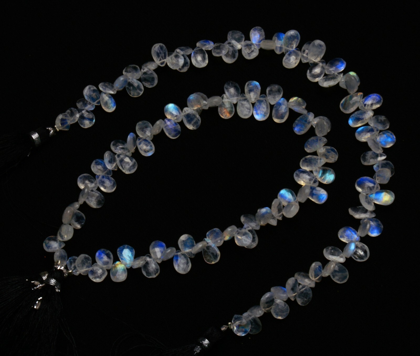 Blue Fire Rainbow Moonstone Gem 8×6 to 9x6MM Size Faceted Pear Shape Beads 10″