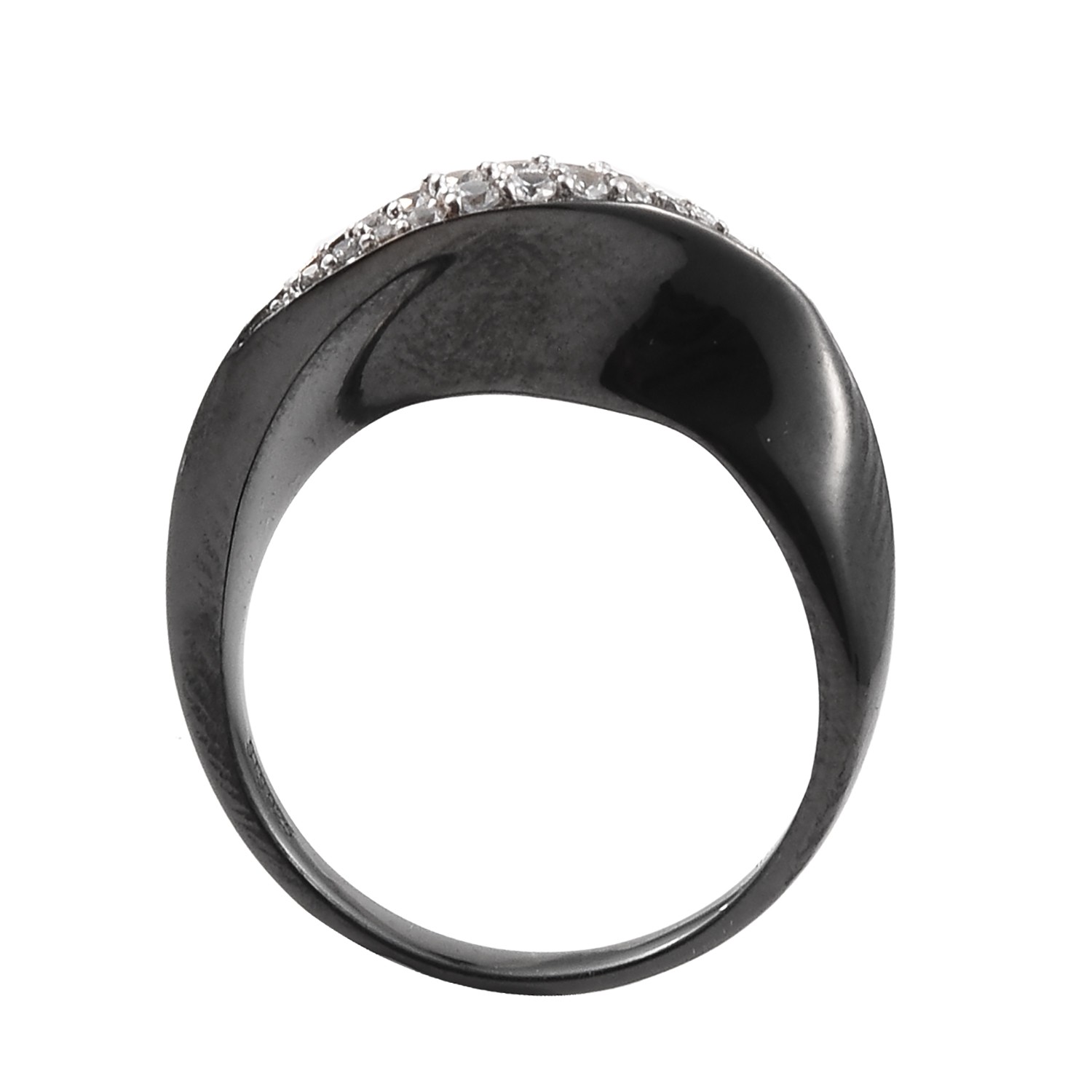 Black Ruthenium Plated 925 Sterling Silver Ring With Natural Natural white zirco