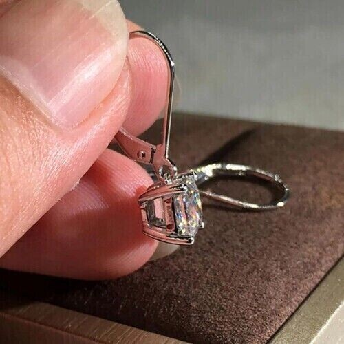 1.50Ct Princess Cut Simulated Diamond Dangle/Drop Earrings 14K White Gold Plated