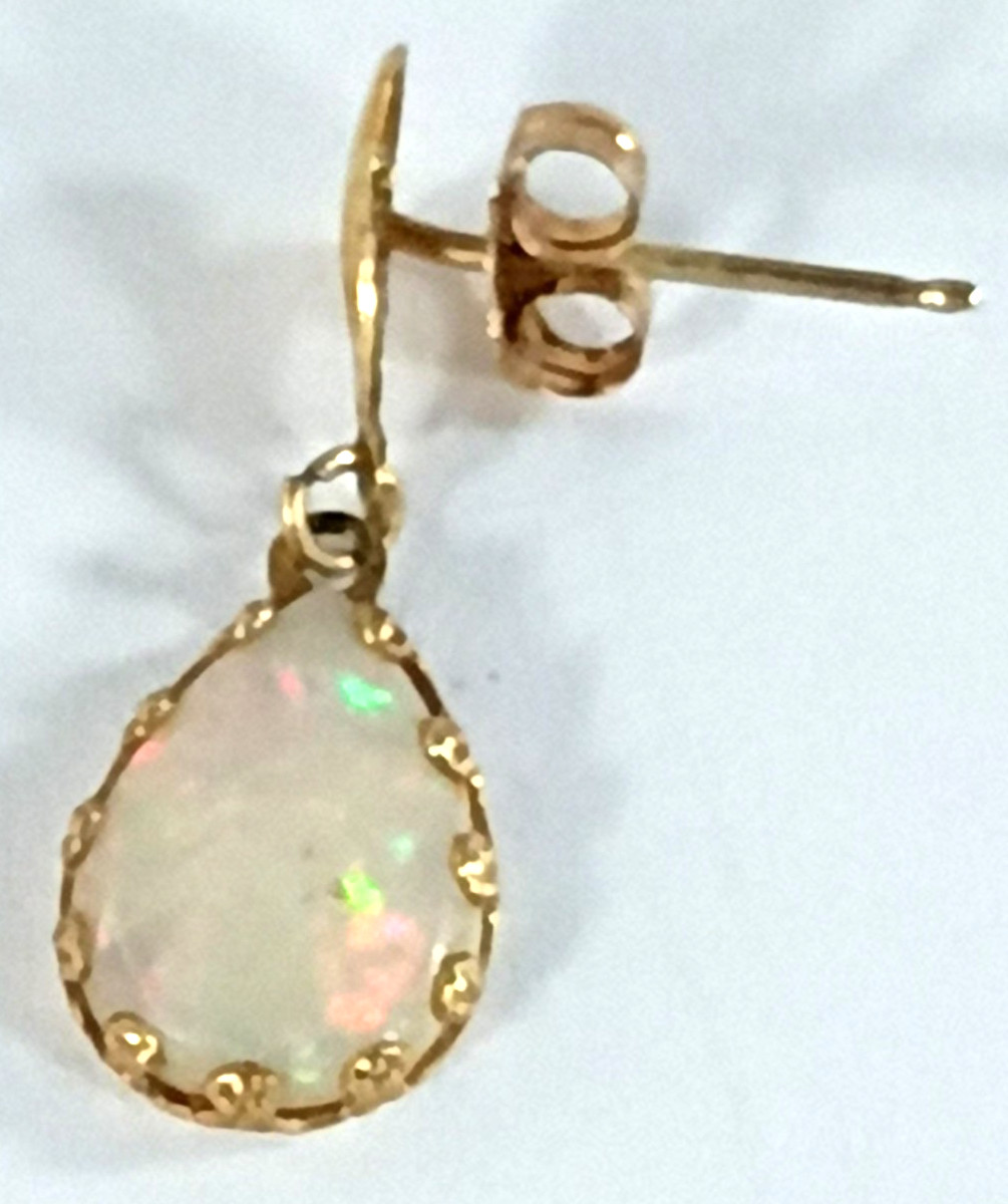 Vintage 14K Gold Opal Earrings & Pendant Set Natural White Fire Opal Mexico