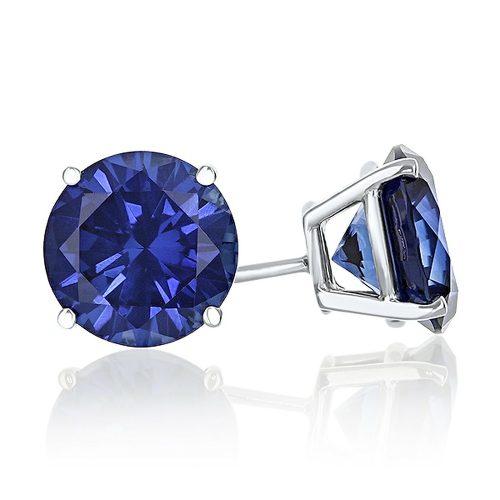 5 mm Genuine Sapphire Round Basket Set Stud Earrings in Solid Sterling Silver