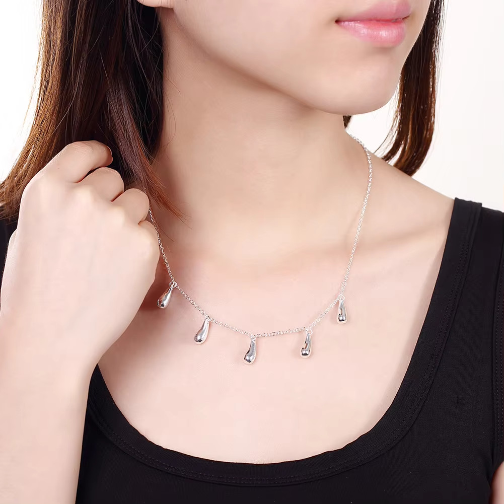 925 Sterling Silver Water Drop Jewelry Set Necklace Bracelet Earrings Ring Gift