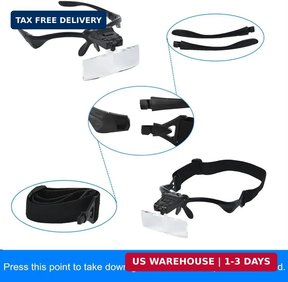 Headhand Magnifier with LED ，Loupe Light Bracket and Headband，5 Lenses | The 5 l