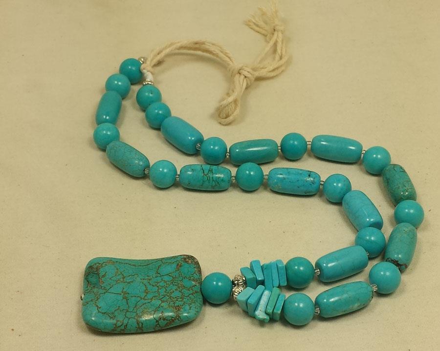 Bold look turquoise necklace/round, cyclinder shape beads/18″-28″(y257a-w3)