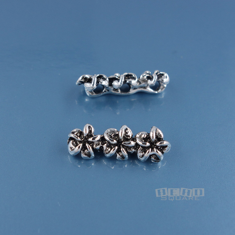 2PC Antiqued Sterling Silver 3 Strand Floral Bead Spacer Bar ap. 4.7x13mm #33828