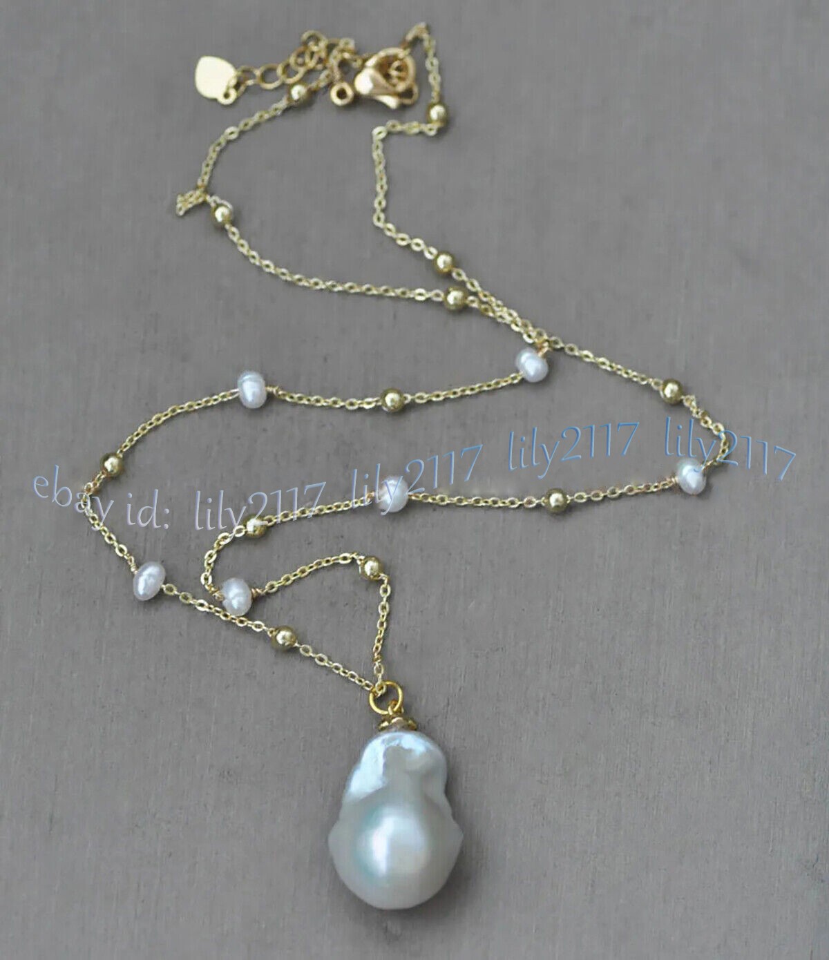 Genuine Natural South Sea White Keshi Baroque Pearl Pendant Station Necklace 18″