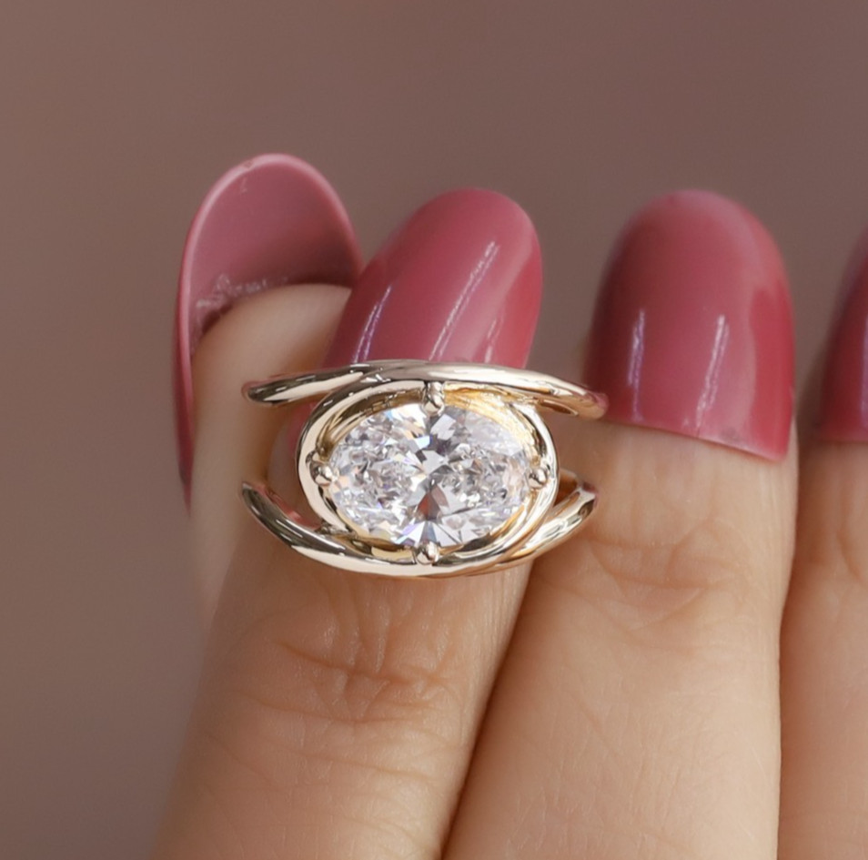2.40 Ct IGI Oval Cut Diamond Solitaire Engagement Ring 14K Yellow Gold Lab Grown