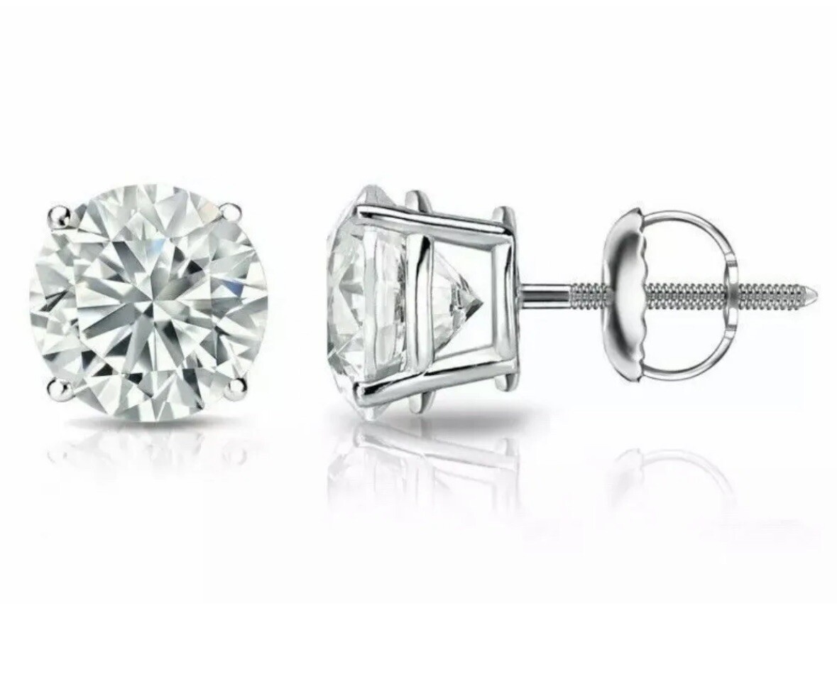 2.00 Ct Round Cut VVS1/D Certified Moissanite Stud Earrings 14K White Gold 7mm