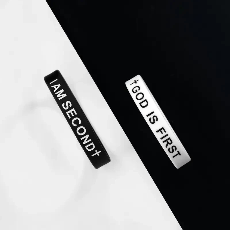 12mm God is First I am Second Unisex Rubber Bracelet Inspirational Bible Verse