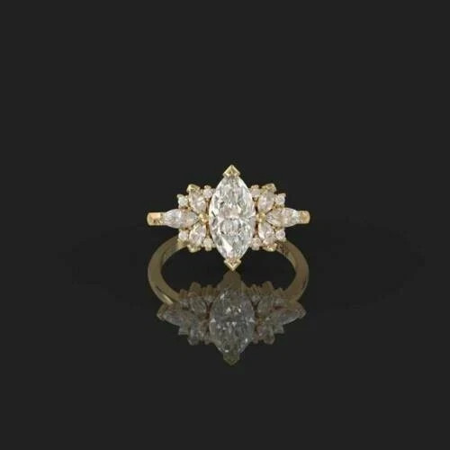 2.70 Ct White Moissanite Marquise Cut Bridle Engagement Ring 14K Yellow Gold FN