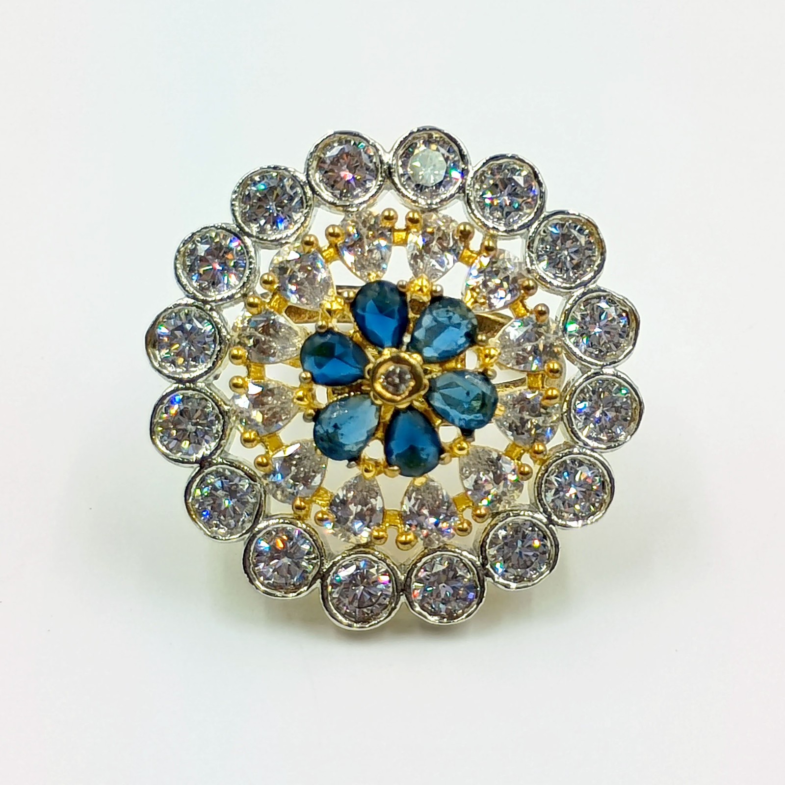 South Indian Style Pear Sapphire Ring 22k Gold Plated CZ Diamond Adjustable Band