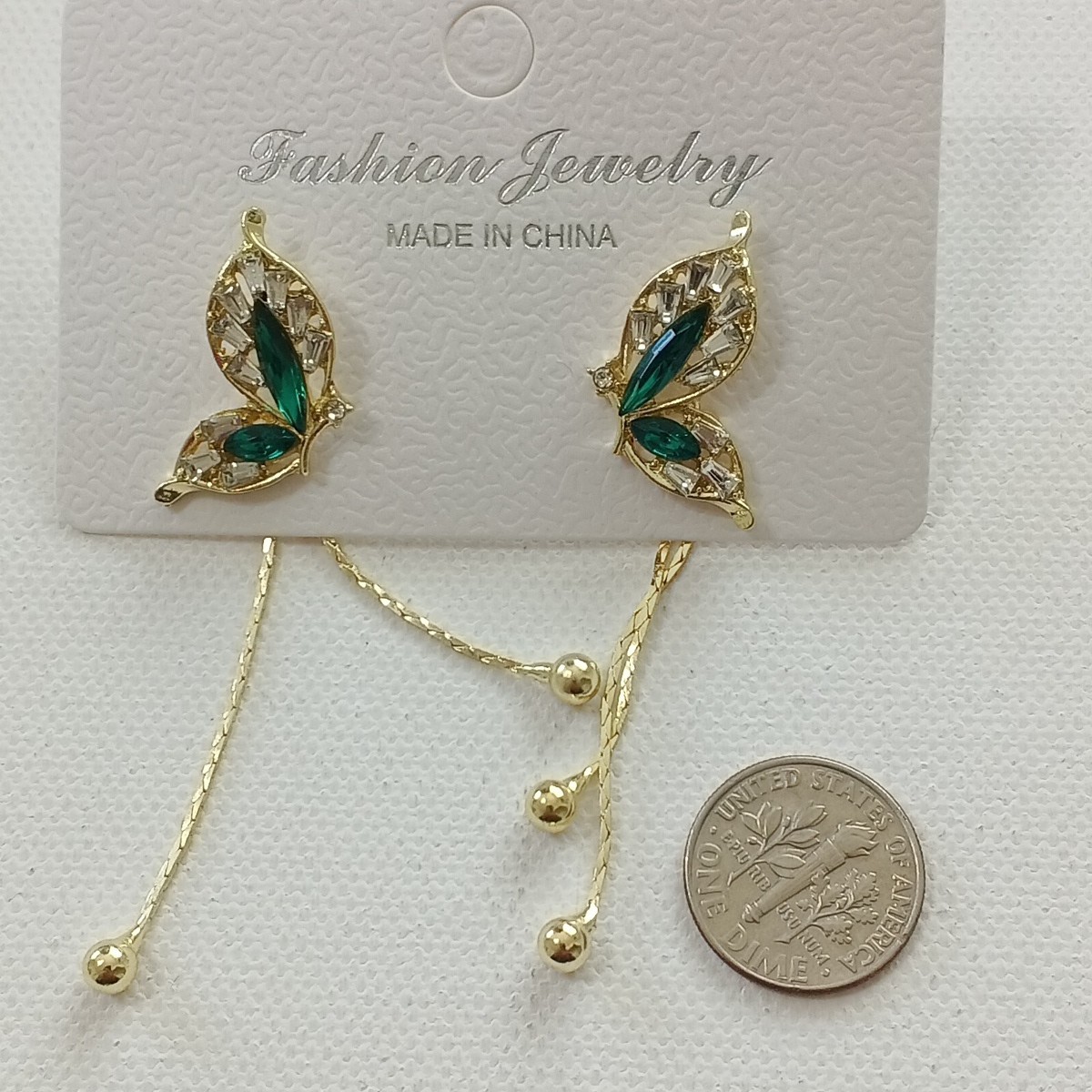 Butterfly Crystal Rhinestone Stud Earrings Dangle Brass Plated One Size