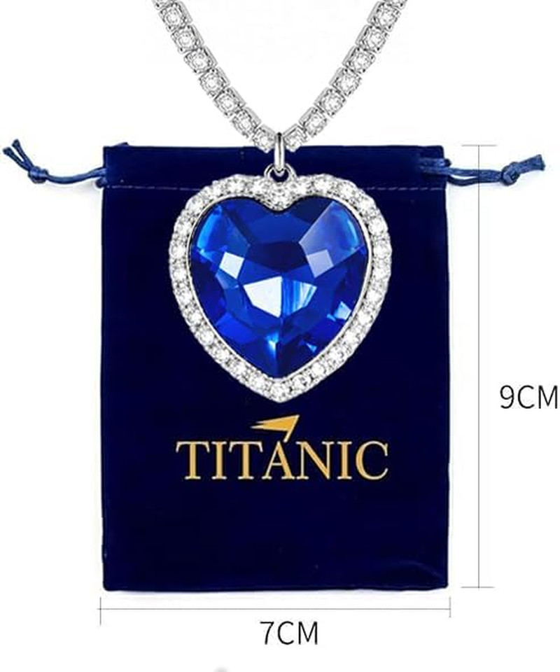 Titanic Heart the Ocean Simulated Blue Sapphire, Silver Necklace Pendants Jewelr