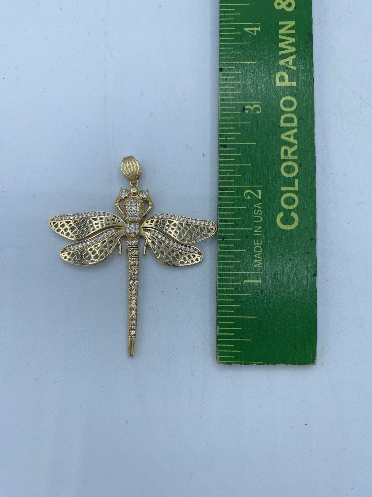 LARGE 14K Yellow Gold Dragonfly Pendant 8.8 Grams Moving Tail