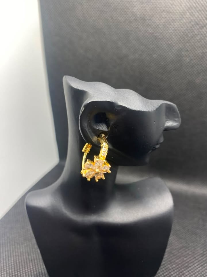 Gold Flower Hoop Earrings Women Crystal Huggie Dangle Drop Bridal Wedding Gift