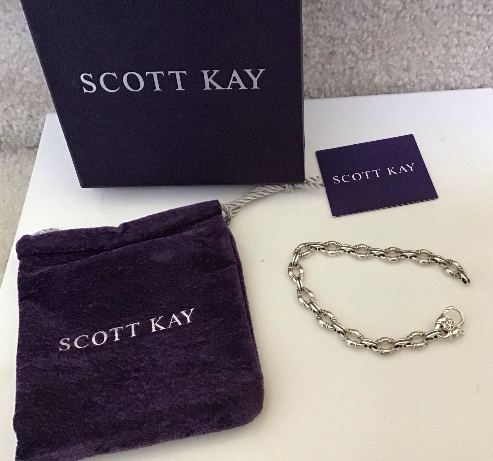 SCOTT KAY Sterling Silver Amethyst Bolo Link 7″ Bracelet