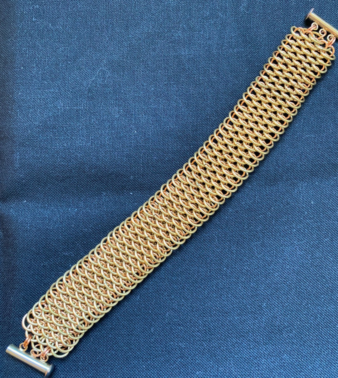 Chainmaille dragon scale hand crafted bracelet brass copper slide clasp