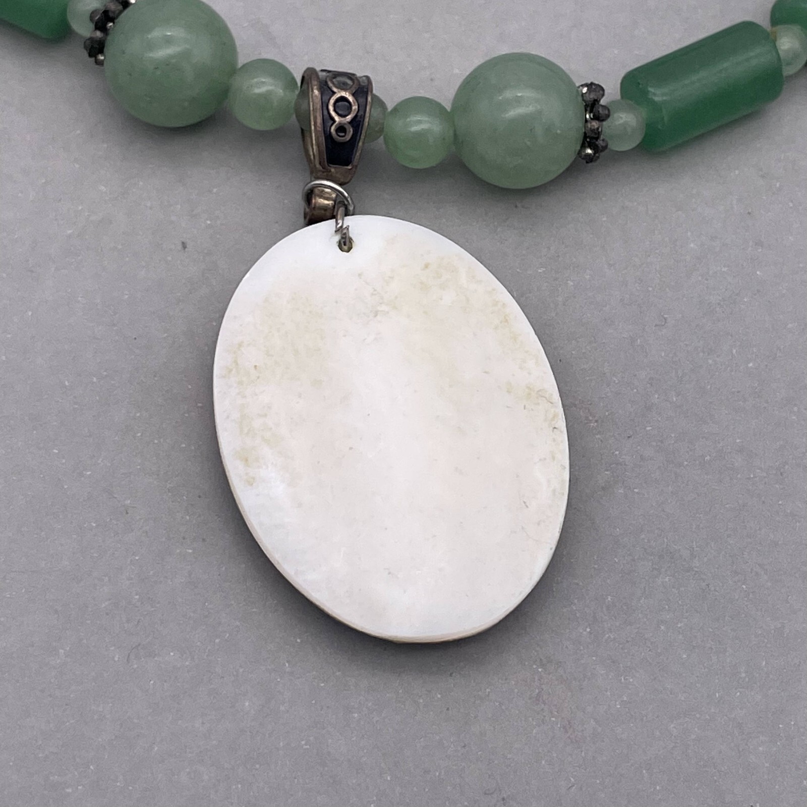 Jade Tube Beaded Abalone Shell Pendant Necklace 18 to 20 Inches