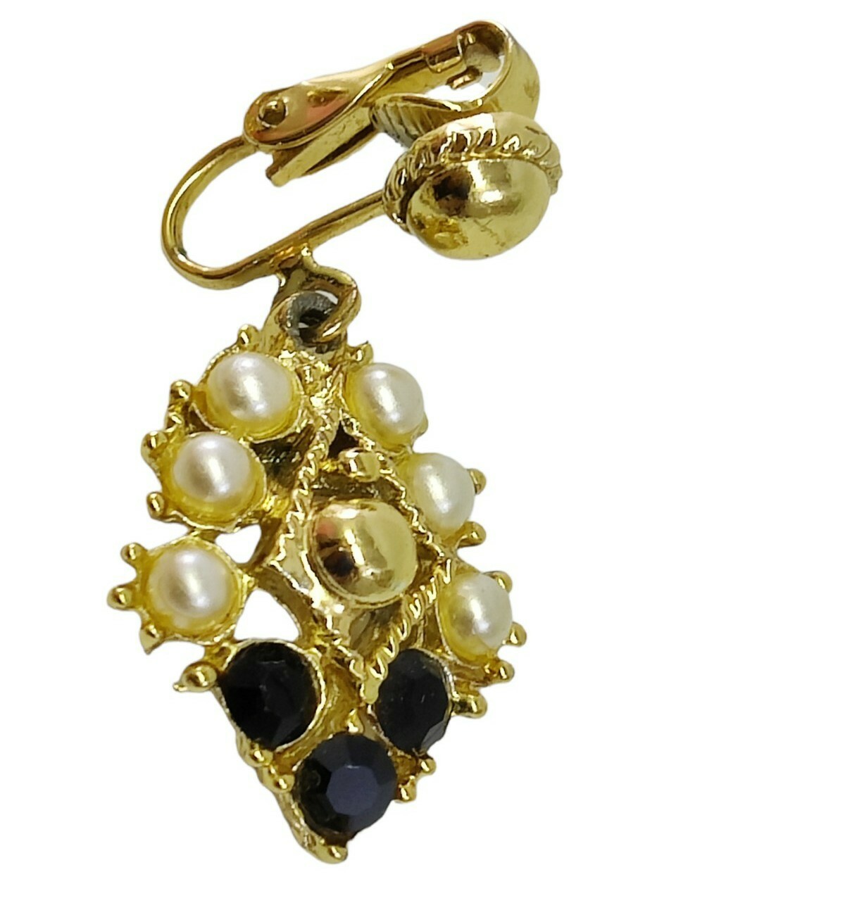Vintage White Black Gold Tone Brooch & Earrings Set
