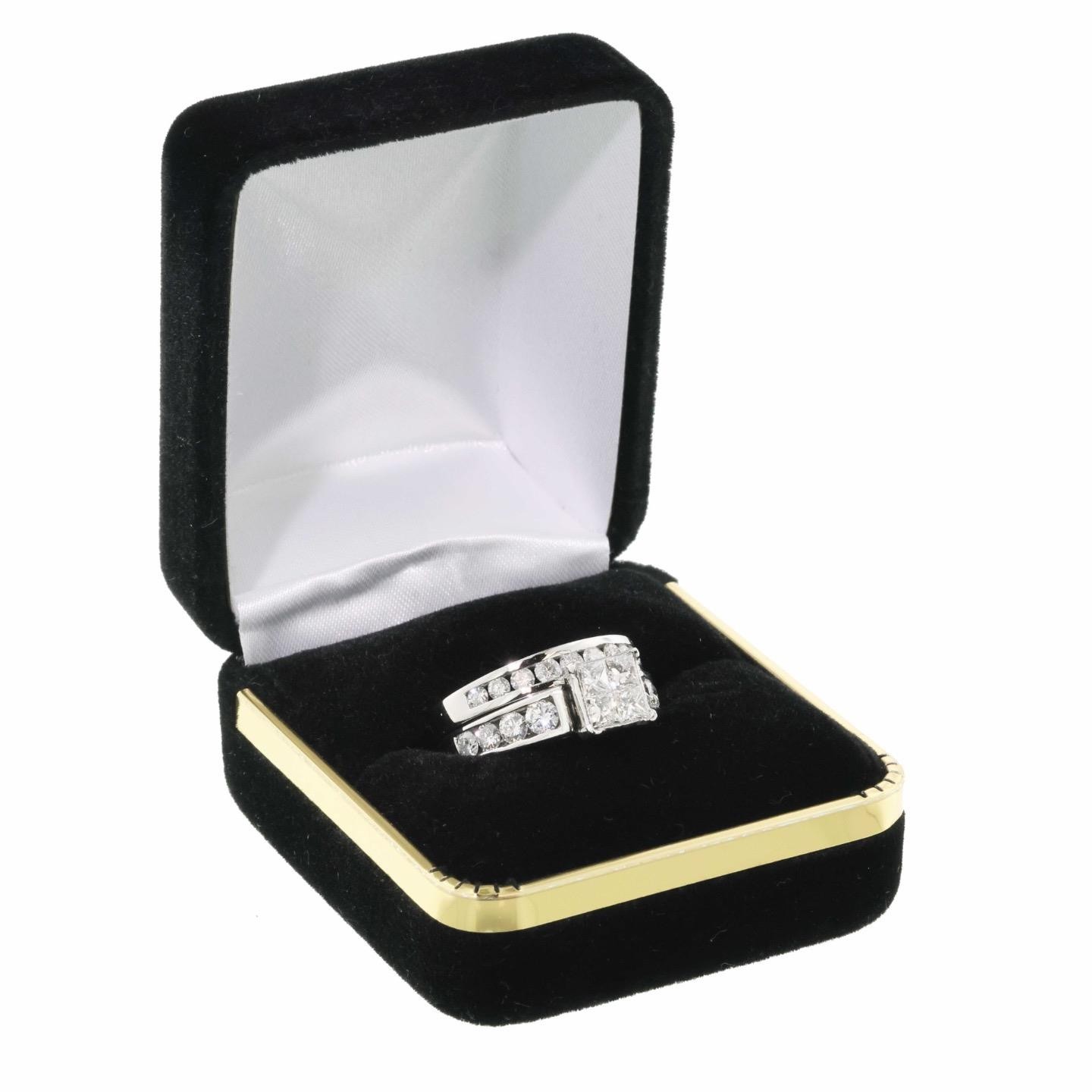 14K White Gold 1.91 Carat Quad Princess Diamond Engagement & Wedding Ring Set