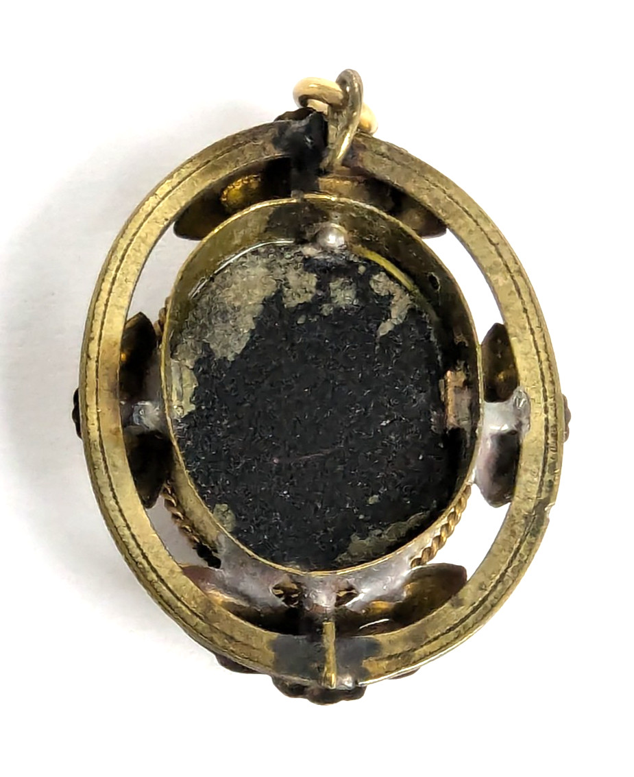 Antique Italian Pietra Dura Mosaic Inlay Floral Pendant Gold Filled Mounting