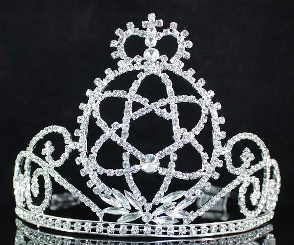 CROWN UNIVERSE PAGEANT RHINESTONE CRYSTAL TIARA WITH COMBS BRIDAL PROM T1440