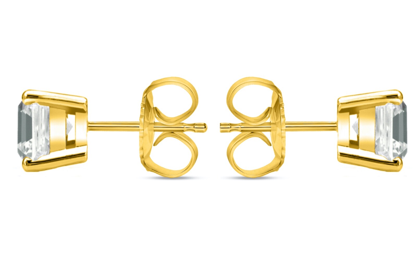 4 Ct Asscher Lab Created Grown Diamond Earrings Studs Solid 18K Yellow Gold Push