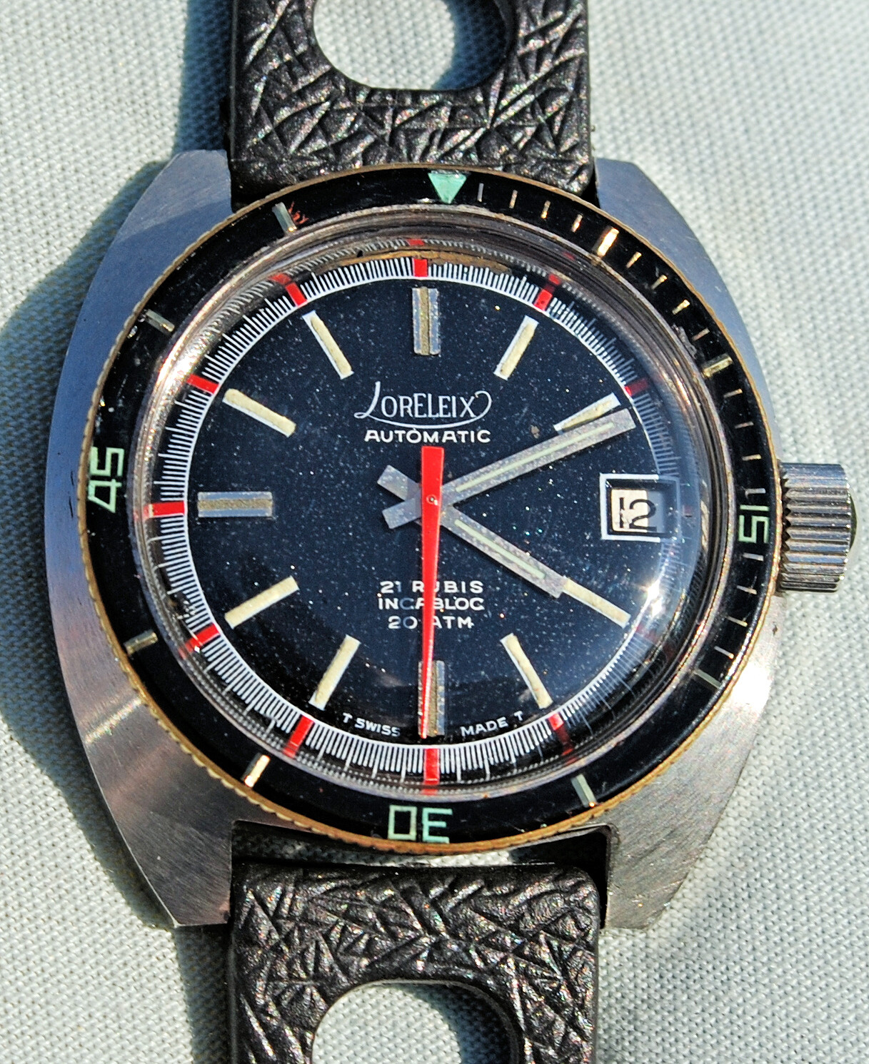 Diver Steel Loreleix Automatic SUB 200 mt. Watch 1970s Bakelite Bezel