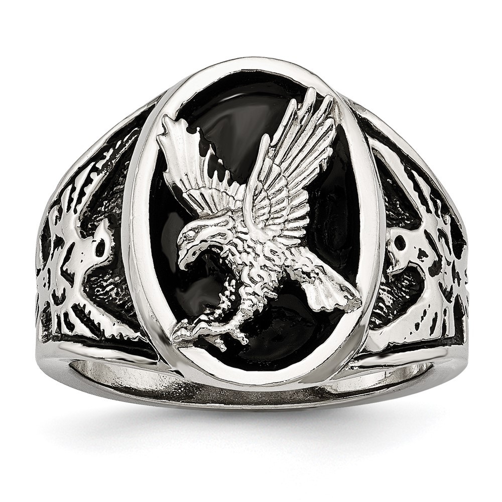Stainless Steel Polished and Textured Enameled Eagle Ring Size 9 for Men’s
