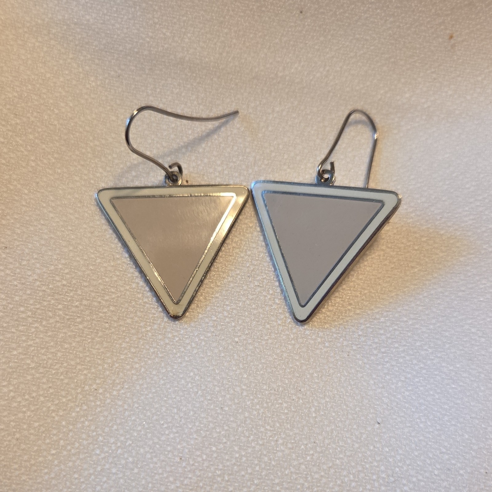 Orochan Signed Silver Tone Triangle Dangle/Drop Hook Earrings for Lobe No Stone