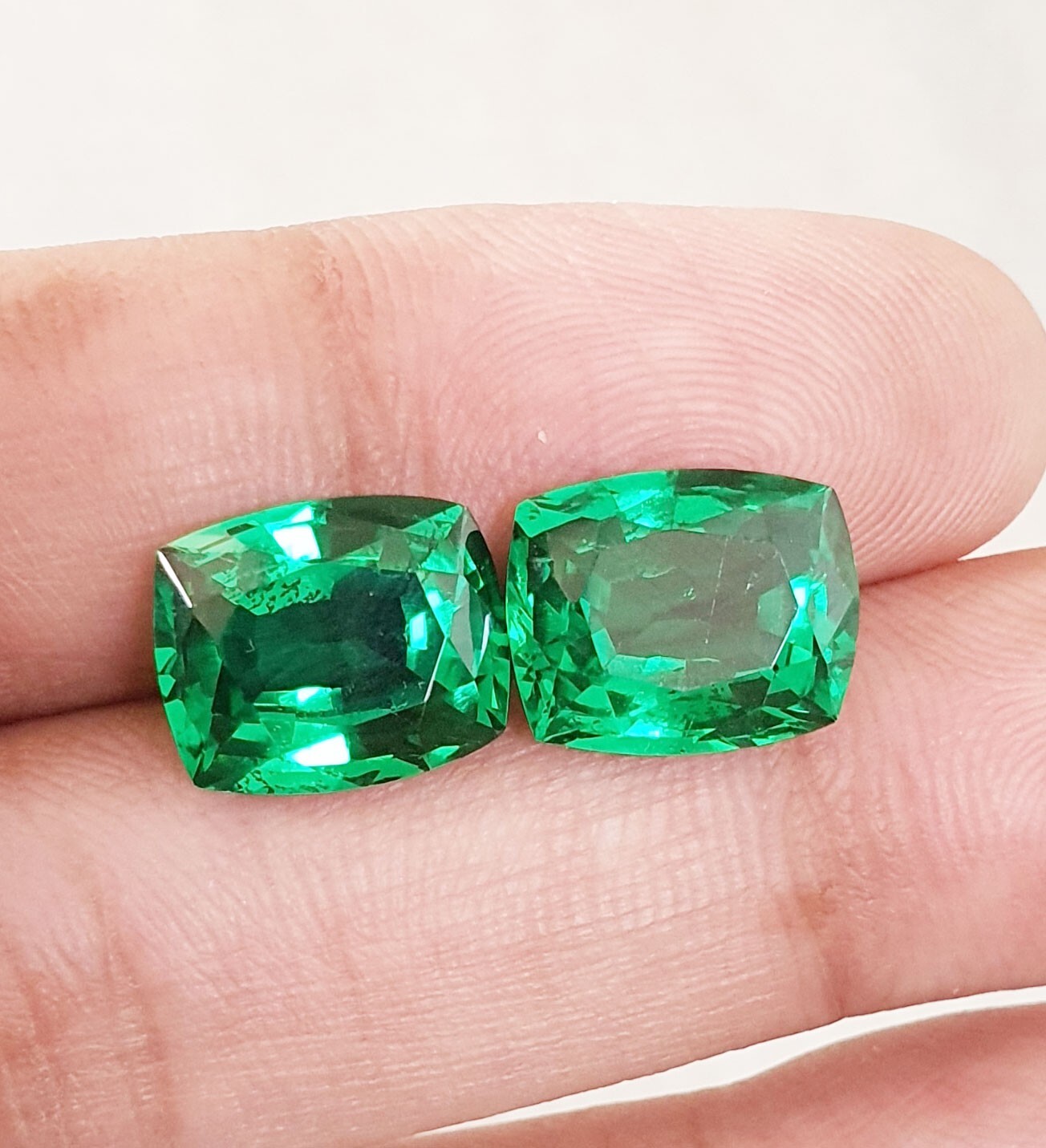19.56 Ct Lovely Green Zambian Emerald Matching Pair Cushion Cut AAA Loose Gems