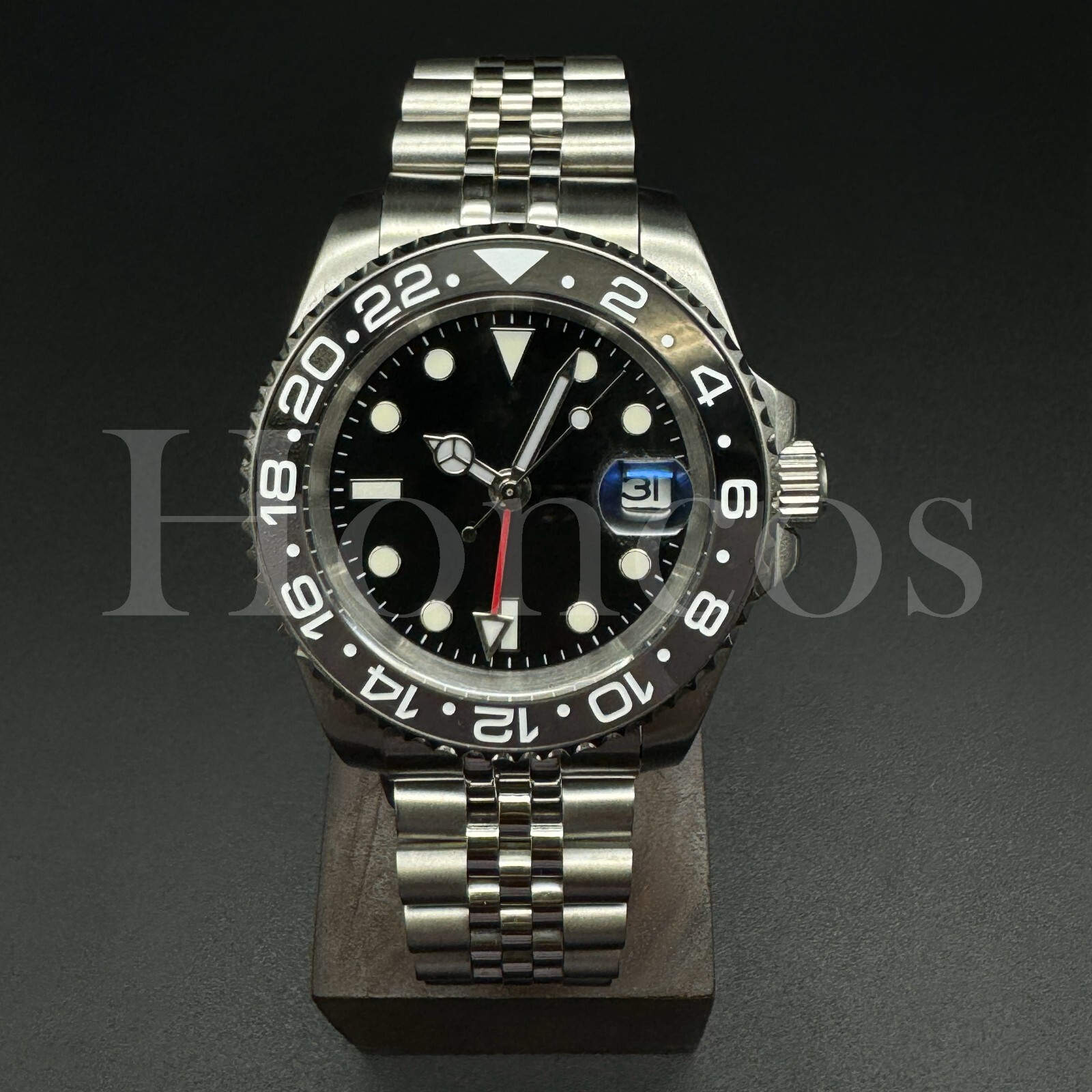 Custom Made MODS GMT Style Watch Automatic Movement Black Dial Bruce Wayne Gray